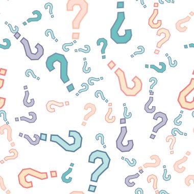 Kusursuz bir örnek. Soru işaretleri, şüphe, faq geçmişi. Basit sonsuz tekrarlama motifi. Anket, inceleme, sorgulama, sorgulama geçmişi. Kamuoyu yoklaması, kamuoyu yoklaması temsilcisi illüstrasyonu için şablon.