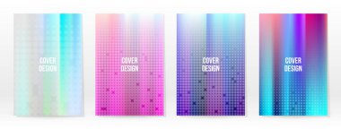 Holografik Poster seti. Iridescent Teknoloji Kapağı. Mobil Grafik Şablonu. Vektör Posteri. Gradyan örgü. Fütürist Sanal Şablon Tasarımı. Modern Soyut Arkaplan 90 'lar, 80' ler Retro Biçimi.