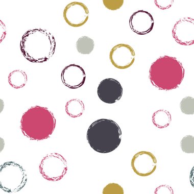 Renkli Polka Noktaları. Pastel Vektör Kusursuz Desen. Renkli süs. Suluboya Şekli Kaotik Şekillerle Soyut Beyaz Arkaplan. Grunge Sanatsal Yüzey. Tebeşir Fırçası Yuvarlakları, Konfeti