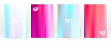 Holografik Poster seti. Iridescent Teknoloji Kapağı. Mobil Grafik Şablonu. Vektör Posteri. Gradyan örgü. Fütürist Sanal Şablon Tasarımı. Modern Soyut Arkaplan 90 'lar, 80' ler Retro Biçimi.