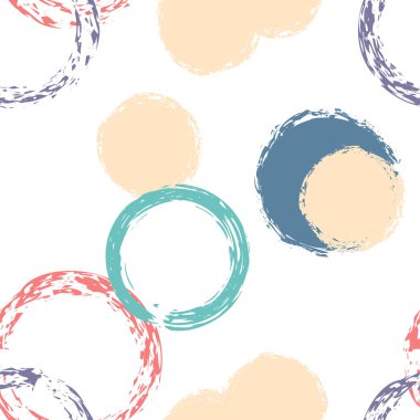 Siyah Fırça Çemberi. Vektör Kusursuz Desen. Renkli Tasarım. Suluboya Şekli Kaotik Şekillerle Soyut Beyaz Arkaplan. Yaz Pastel Paketi. Tebeşir Fırçası Yuvarlakları, Konfeti