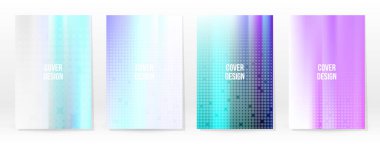 Holografik Poster seti. Iridescent Teknoloji Kapağı. Mobil Grafik Şablonu. Vektör Posteri. Gradyan örgü. Fütürist Sanal Şablon Tasarımı. Modern Soyut Arkaplan 90 'lar, 80' ler Retro Biçimi.