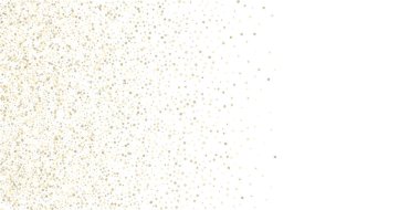 Altın Parıldayan Yıldızlar. Lüks Parlak Konfeti. Dağınık küçük bir parıltı. Parlak gümüş element. Rastgele sihirli minik ışık. Yıldızların beyaz arka planı. Yeni Yıl, Noel Vektörü illüstrasyonu.