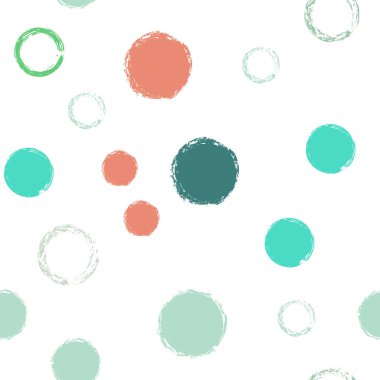 Şirin Polka Noktaları. Sonsuz Tekrar Yazdır. Parlak Çizim. Suluboya Şekli Kaotik Şekillerle Soyut Beyaz Arkaplan. Grunge Yumuşak Tekstil. Tebeşir Fırçası Yuvarlakları, Konfeti