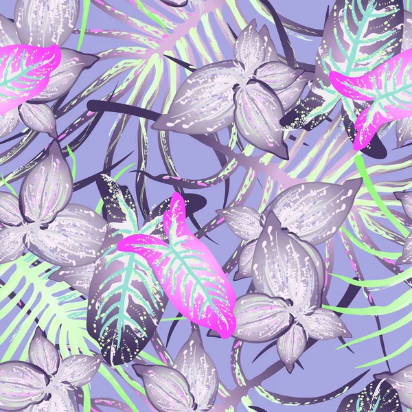 Tropical Leaf Modern Motif Печать Джунглей Летняя Бесшовная Растительность Тенденционный — стоковый вектор