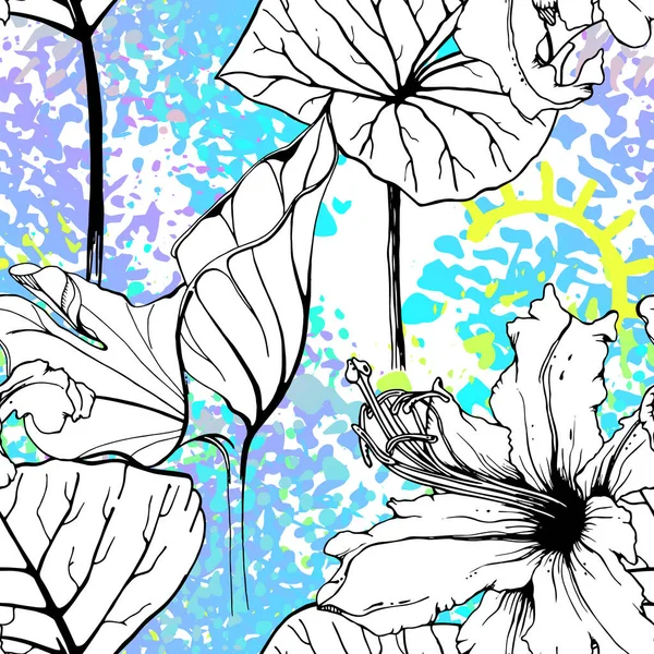Patrón Sin Costura Floral Artística Esquema Las Flores Superficie Motivo — Archivo Imágenes Vectoriales