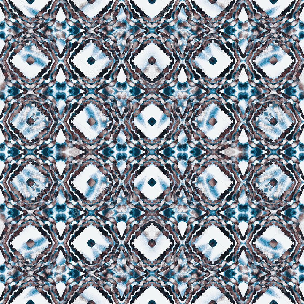 Traditional Graphic Texture. Blue, Cyan, Indigo Embroidery. Mediterranean, Majolica Surface. Azulejo, Portuguese Seamless Pattern. Folk Old Element. Ornamental Linen.