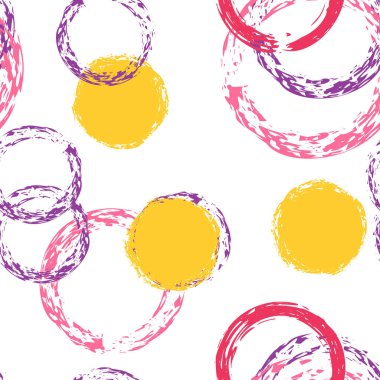 Renkli Polka Noktaları. Pastel Vektör Kusursuz Desen. Parlak Dekor. Suluboya Şekli Kaotik Şekillerle Soyut Beyaz Arkaplan. Modern Yumuşak Paketleme. Tebeşir Fırçası Yuvarlakları, Konfeti