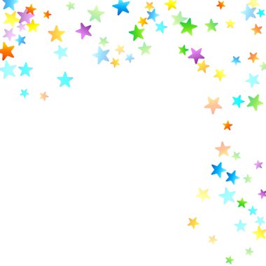 Gökkuşağı Festivali Konfeti. Karnaval Şablonu. Renkli Yıldız Düşüşü. Güzel Tatil Partisi. Beyaz Arkaplanda Küçük Çok Renkli Sprockets. Parlak Vektör İllüstrasyonu.