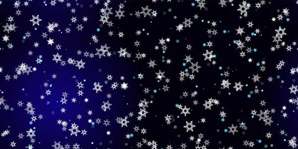 雪花飘落形成无缝图案 用飞雪 降雪来说明 蓝色夜晚背景下的圣诞庆祝活动的冬季无缝打印 农历新年假期病媒图解 — 图库矢量图片