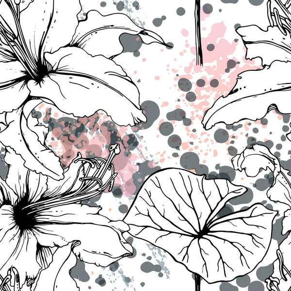 Virágos Fekete Fehér Zökkenőmentes Minta Modern Művészi Akvarell Nyomtatás Divat — Stock Vector