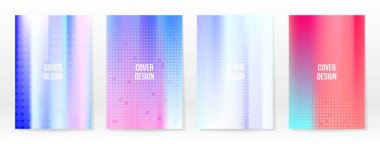 Holografik Poster seti. Iridescent Teknoloji Kapağı. Mobil Grafik Şablonu. Vektör Posteri. Gradyan örgü. Fütürist Sanal Şablon Tasarımı. Modern Soyut Arkaplan 90 'lar, 80' ler Retro Biçimi.