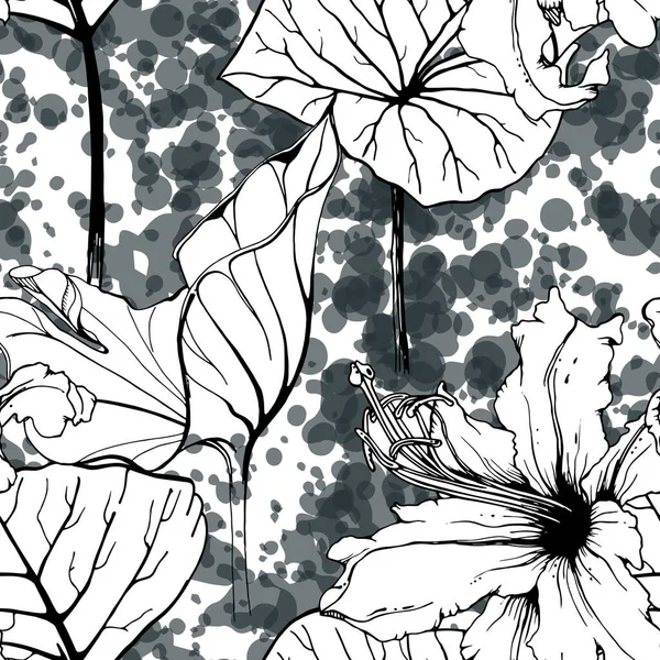 Floral Preto Branco Sem Costura Padrão Impressão Aquarela Artística Moderna — Vetor de Stock