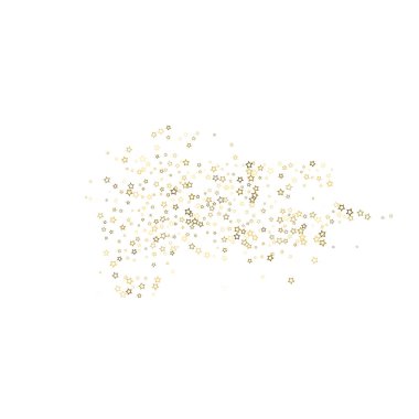 Altın Parıldayan Yıldızlar. Lüks Parlak Konfeti. Dağınık küçük bir parıltı. Parlak gümüş element. Rastgele sihirli minik ışık. Yıldızların beyaz arka planı. Yeni Yıl, Noel Vektörü illüstrasyonu.