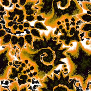 Gerçeküstü, psikedelik ıslak boya izi. Suluboya karışık akış noktaları, noktalar, yırtık kenarlar. Tekstil, yüzey, moda, mayo ve modern tasarım için bitmeyen tekrarlanan soyut arkaplan.