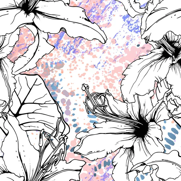 Floral Noir Blanc Motif Sans Couture Impression Aquarelle Artistique Moderne — Image vectorielle