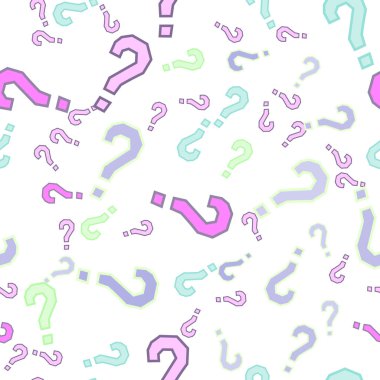 Kusursuz bir örnek. Soru işaretleri, şüphe, faq geçmişi. Basit sonsuz tekrarlama motifi. Anket, inceleme, sorgulama, sorgulama geçmişi. Kamuoyu yoklaması, kamuoyu yoklaması temsilcisi illüstrasyonu için şablon.