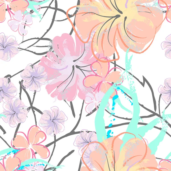 Flores Cor Rosa Florescendo Padrão Pastel Watercolor Floral Print Pequena —  Vetores de Stock