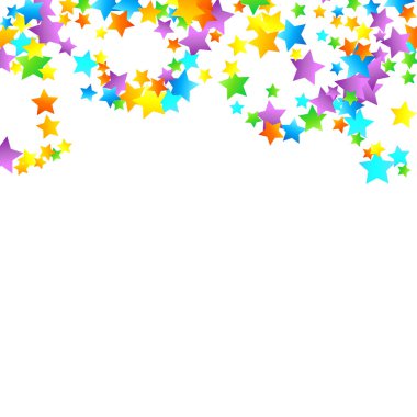 Gökkuşağı Festivali Konfeti. Karnaval Şablonu. Renkli Yıldız Düşüşü. Güzel Tatil Partisi. Beyaz Arkaplanda Küçük Çok Renkli Sprockets. Parlak Vektör İllüstrasyonu.