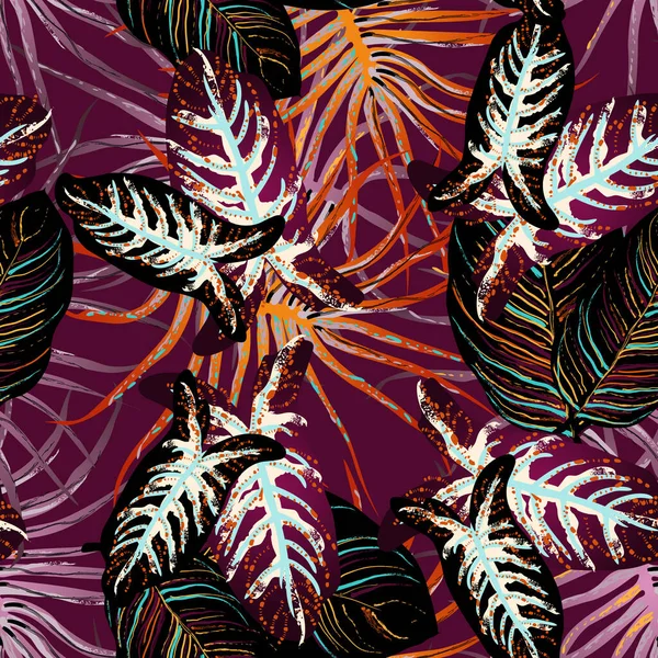 Tropical Leaf Modern Motif Jungle Print Foliage Summer Seamless Pattern — Stock Vector