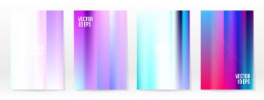 Holografik Poster seti. Iridescent Teknoloji Kapağı. Mobil Grafik Şablonu. Vektör Posteri. Gradyan örgü. Fütürist Sanal Şablon Tasarımı. Modern Soyut Arkaplan 90 'lar, 80' ler Retro Biçimi.