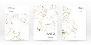 Zarif Altın Doku Seti. Mermer kartvizit. Grunge Stone 'u üzmek. Altın beyazı çatlak duvar dokusu. Altın Lüks Kırık Style. Marbling Arkaplanı. Arıza Gürültü Kaba Tasarımı. Vektör İllüstrasyonu.