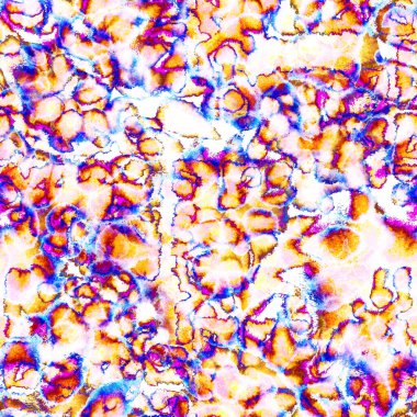 Gerçeküstü, psikedelik ıslak boya izi. Suluboya karışık akış noktaları, noktalar, yırtık kenarlar. Tekstil, yüzey, moda, mayo ve modern tasarım için bitmeyen tekrarlanan soyut arkaplan.