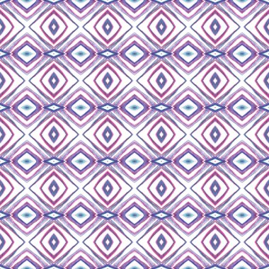 Modern Soyut, Sonsuz Tekrar Boyama. Talavera, Tunus, Türk, Arap süsü. Geo Sanat. Folklor kabile tuvali. Mor, pembe desenli. Örülmüş Element.