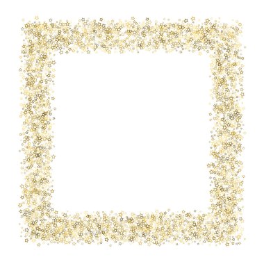 Altın Parıldayan Yıldızlar. Lüks Parlak Konfeti. Dağınık küçük bir parıltı. Parlak gümüş element. Rastgele sihirli minik ışık. Yıldızların beyaz arka planı. Yeni Yıl, Noel Vektörü illüstrasyonu.