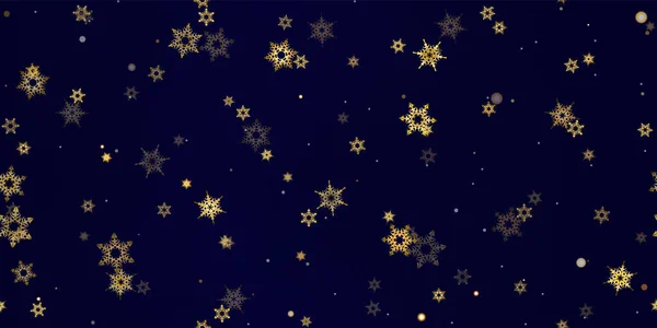 Gold Falling Snowflakes Seamless Pattern Illustration Flying Snow Frost Snowfall — Stock Vector