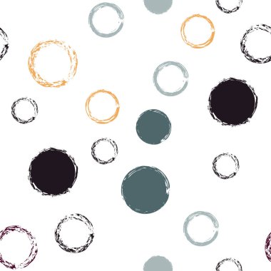 Polka Nokta. Doku Vektörü Kusursuz Desen. Renkli dekor. Suluboya Şekli Kaotik Şekillerle Soyut Beyaz Arkaplan. Basit Pastel Giftwrap. Tebeşir Fırçası Yuvarlakları, Konfeti