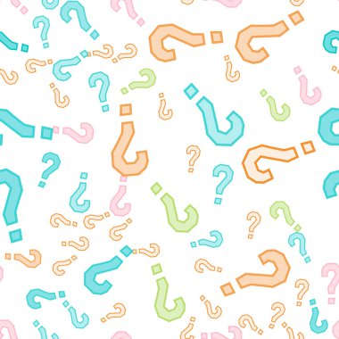 Kusursuz bir örnek. Soru işaretleri, şüphe, faq geçmişi. Basit sonsuz tekrarlama motifi. Anket, inceleme, sorgulama, sorgulama geçmişi. Kamuoyu yoklaması, kamuoyu yoklaması temsilcisi illüstrasyonu için şablon.