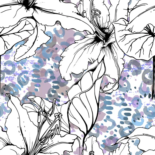 Floral Preto Branco Sem Costura Padrão Impressão Aquarela Artística Moderna —  Vetores de Stock