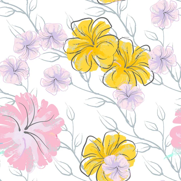 Flores Cor Rosa Florescendo Padrão Pastel Watercolor Floral Print Pequena — Vetor de Stock