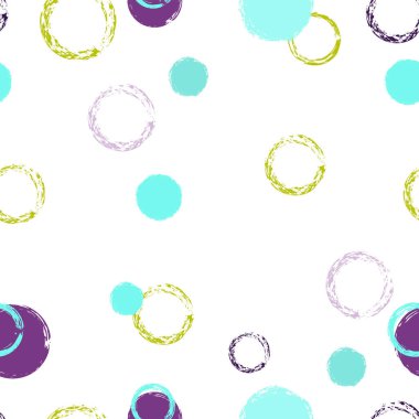 Siyah Fırça Çemberi. Vektör Kusursuz Desen. Canlı bir süs. Suluboya Şekli Kaotik Şekillerle Soyut Beyaz Arkaplan. Trend Sanatsal Tekstil. Tebeşir Fırçası Yuvarlakları, Konfeti