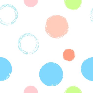 Siyah Fırça Çemberi. Vektör Kusursuz Desen. Çok renkli Noktalı Desen. Suluboya Şekli Kaotik Şekillerle Soyut Beyaz Arkaplan. Basit Vintage Surface. Tebeşir Fırçası Yuvarlakları, Konfeti