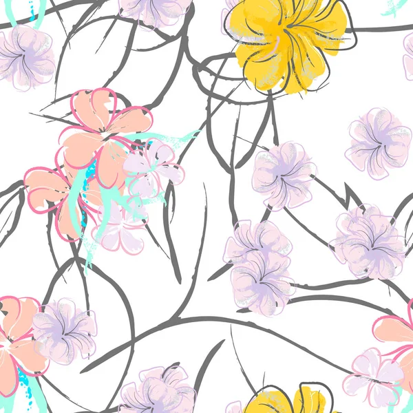 Fiori Rosa Blooming Pattern Stampa Floreale Acquerello Pastello Rosa Giallo — Vettoriale Stock