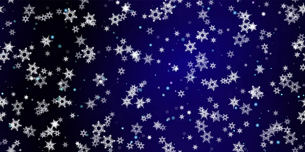 雪花飘落形成无缝图案 用飞雪 降雪来说明 蓝色夜晚背景下的圣诞庆祝活动的冬季无缝打印 农历新年假期病媒图解 — 图库矢量图片