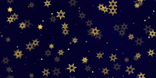 Gold Snowflake Seamless Pattern Fall Golden Vivid Bright Snow Vector — Stock Vector
