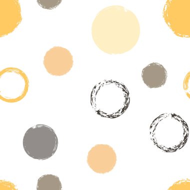 Polka Nokta. Doku Vektörü Kusursuz Desen. Renkli Tasarım. Suluboya Şekli Kaotik Şekillerle Soyut Beyaz Arkaplan. Basit Retro Surface. Tebeşir Fırçası Yuvarlakları, Konfeti