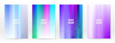 Holografik Poster seti. Iridescent Teknoloji Kapağı. Mobil Grafik Şablonu. Vektör Posteri. Gradyan örgü. Fütürist Sanal Şablon Tasarımı. Modern Soyut Arkaplan 90 'lar, 80' ler Retro Biçimi.