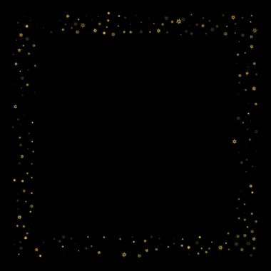 Düşen kar, altın deseni bozar. Uçan altın kar, don ve kar yağışlı bir resim. Kara geceyle ilgili Noel kutlaması için kış baskısı. Yeni Yıl için Tatil Vektörü illüstrasyonu.