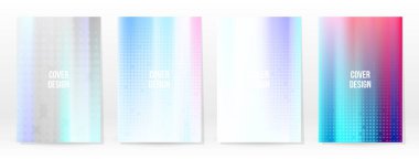 Holografik Poster seti. Iridescent Teknoloji Kapağı. Mobil Grafik Şablonu. Vektör Posteri. Gradyan örgü. Fütürist Sanal Şablon Tasarımı. Modern Soyut Arkaplan 90 'lar, 80' ler Retro Biçimi.