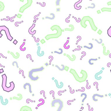 Kusursuz bir örnek. Soru işaretleri, şüphe, faq geçmişi. Basit sonsuz tekrarlama motifi. Anket, inceleme, sorgulama, sorgulama geçmişi. Kamuoyu yoklaması, kamuoyu yoklaması temsilcisi illüstrasyonu için şablon.