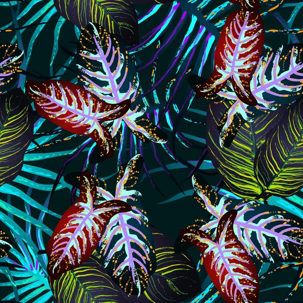 Feuille Tropicale Motif Moderne Jungle Print Feuillage Summer Seamless Pattern — Image vectorielle