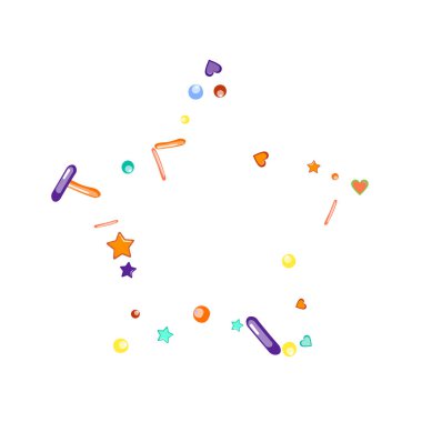 Pırıl pırıl. Çörek, tatlı, şeker, fırın geçmişi. Beyaz çikolata kaplamalı tatlı konfeti. Vector Illustration tatil tasarımları serpiyor, parti, doğum günü, davetiye.