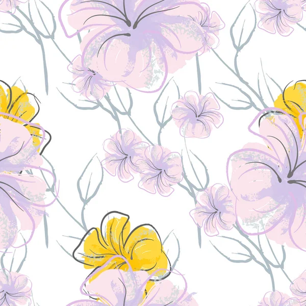 Pembe Çiçekler Çiçek Şablonu Pastel Suluboya Çiçek Yazısı Küçük Pembe — Stok Vektör