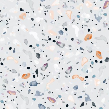 Terrazzo Doku Vektörü. Döşemesi olmayan desen. Zemin Granit desenli. Taş, Kaya, Mermer Tekstil Arkaplanı. Doğal Pavement, Mozaik Şablonu. Kuvars, Çakıl Taşı. İç Dekorasyon Tasarımı.