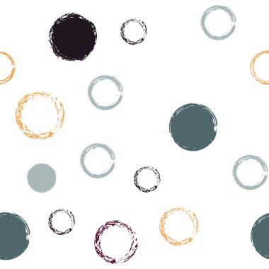 Şirin Polka Noktaları. Sonsuz Tekrar Yazdır. Parlak Çizim. Suluboya Şekli Kaotik Şekillerle Soyut Beyaz Arkaplan. Pastel Tekstil Trend. Tebeşir Fırçası Yuvarlakları, Konfeti