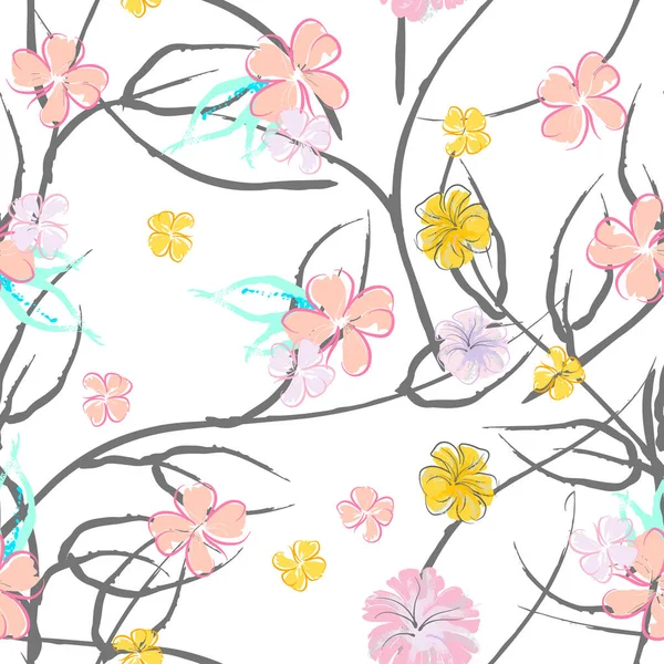 Fleurs Roses Motif Floraison Impression Florale Aquarelle Pastel Petite Fleur — Image vectorielle